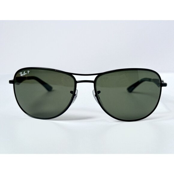 Ray-Ban RB3519 Aviator Black Frame Sunglasses 59mm Green Polarized G-15 Lenses - Picture 1 of 8